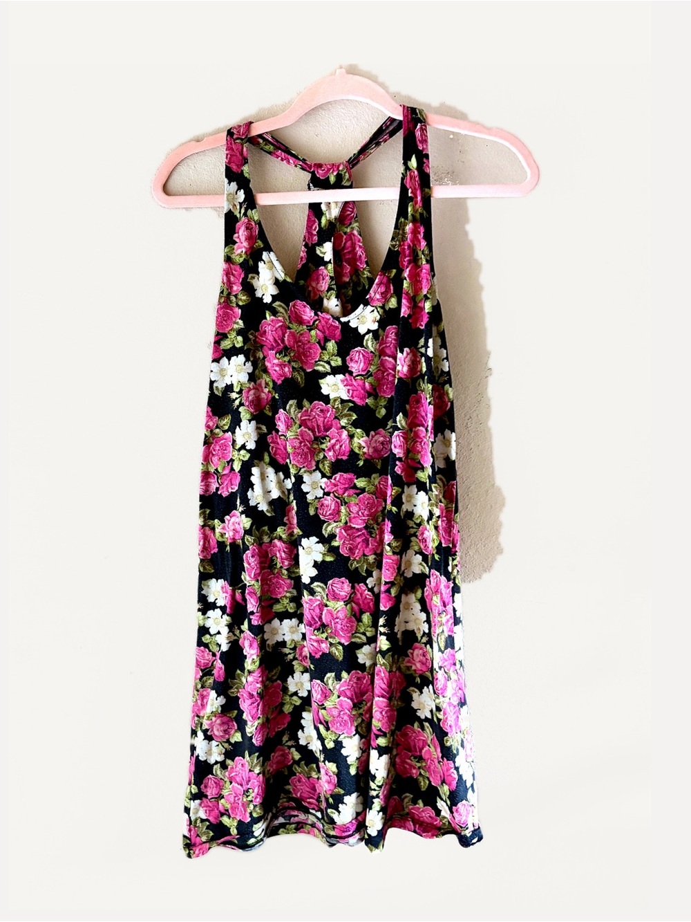 Three Seasons Maternity Black Mini Dress with Pink and White Floral Print